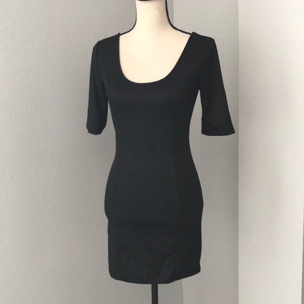❤️3X20 DELIRIOUS Women Sparkling Short Sleeves black bodycon mini dress | M